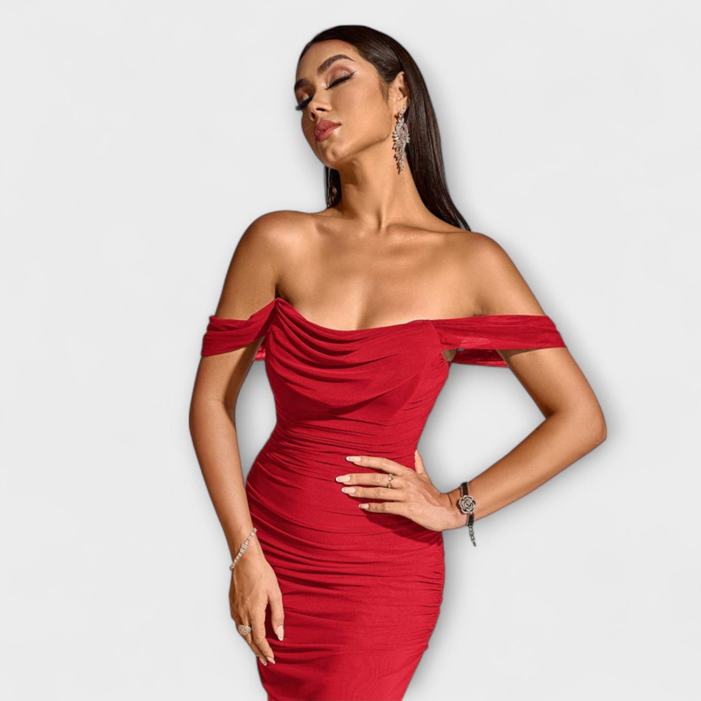 Elegant Cold Shoulder Gathered Dress for Women