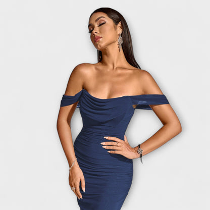 Elegant Cold Shoulder Gathered Dress for Women