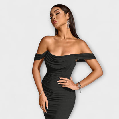 Elegant Cold Shoulder Gathered Dress for Women