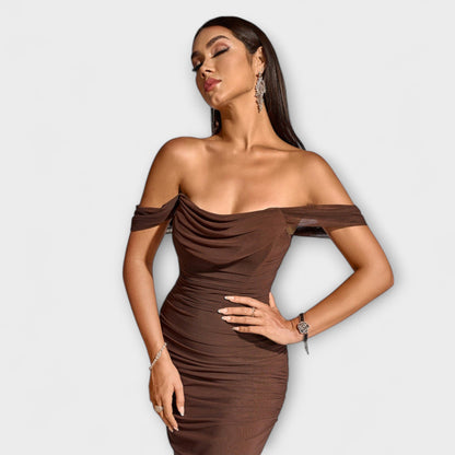 Elegant Cold Shoulder Gathered Dress for Women