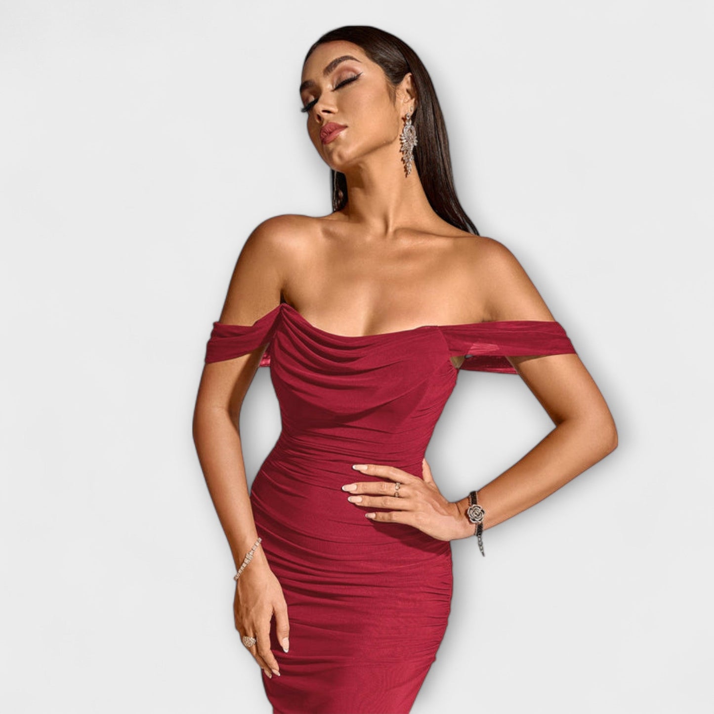Elegant Cold Shoulder Gathered Dress for Women