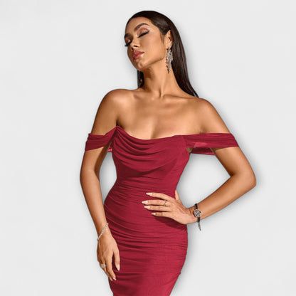 Elegant Cold Shoulder Gathered Dress for Women