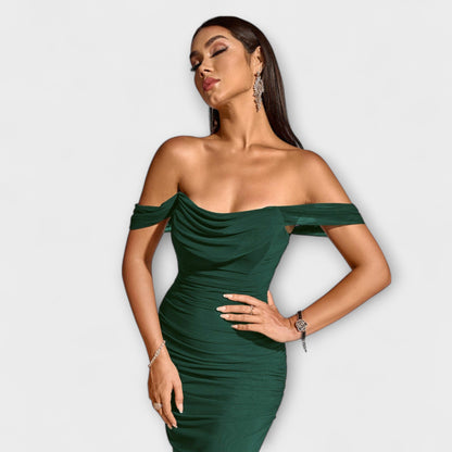 Elegant Cold Shoulder Gathered Dress for Women