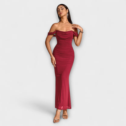 Elegant Cold Shoulder Gathered Dress for Women