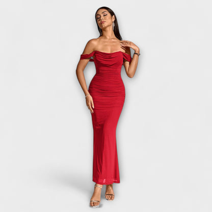 Elegant Cold Shoulder Gathered Dress for Women