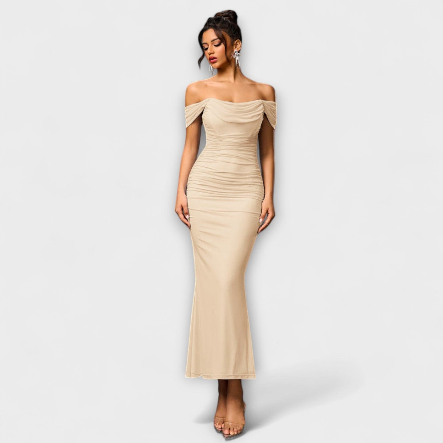 Elegant Cold Shoulder Gathered Dress for Women