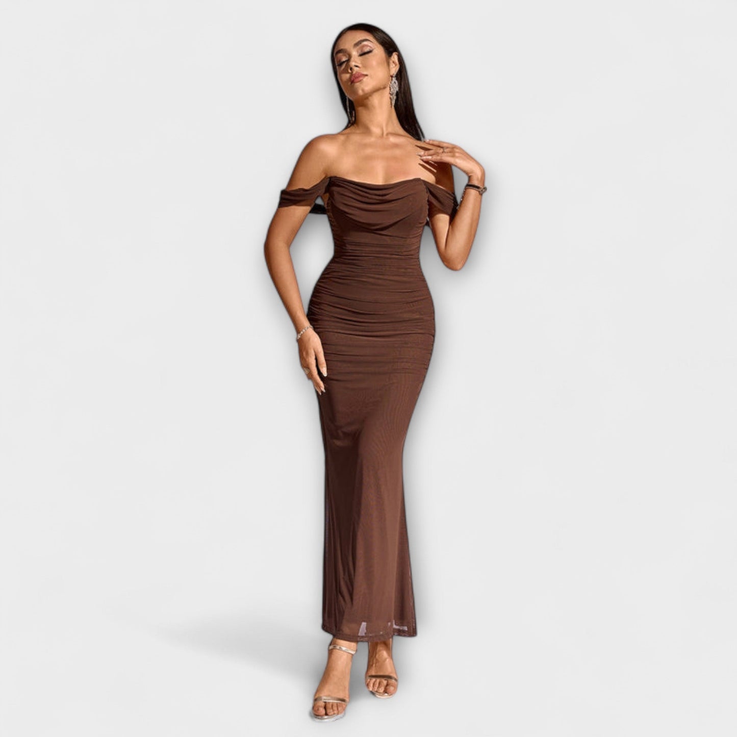 Elegant Cold Shoulder Gathered Dress for Women - Nocini