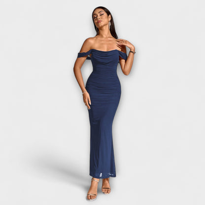 Elegant Cold Shoulder Gathered Dress for Women