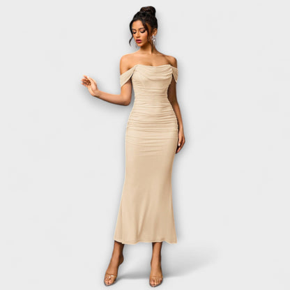 Elegant Cold Shoulder Gathered Dress for Women