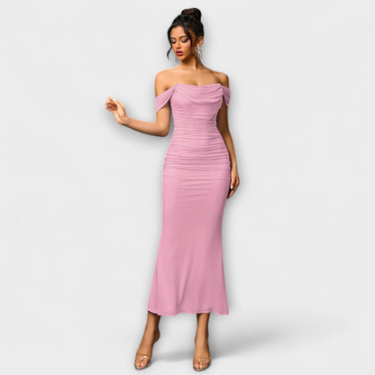 Elegant Cold Shoulder Gathered Dress for Women