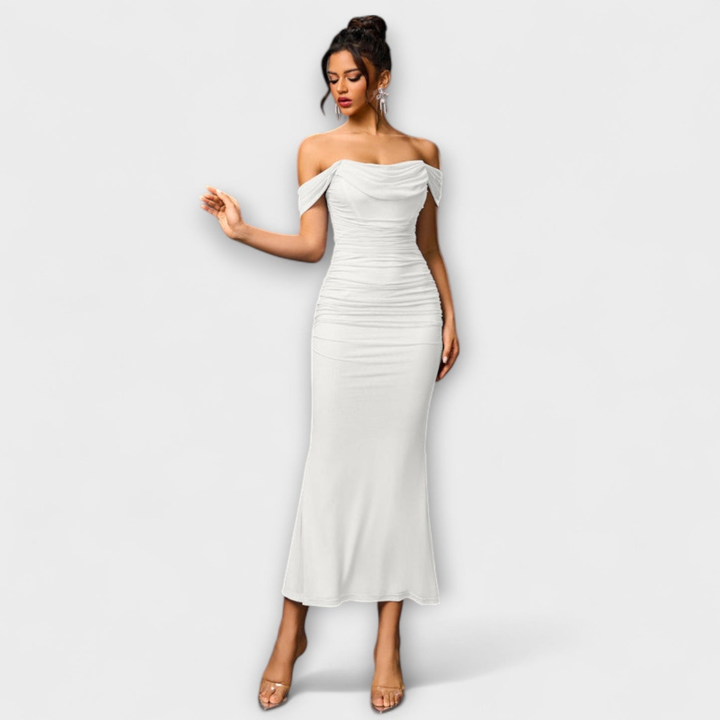 Elegant Cold Shoulder Gathered Dress for Women