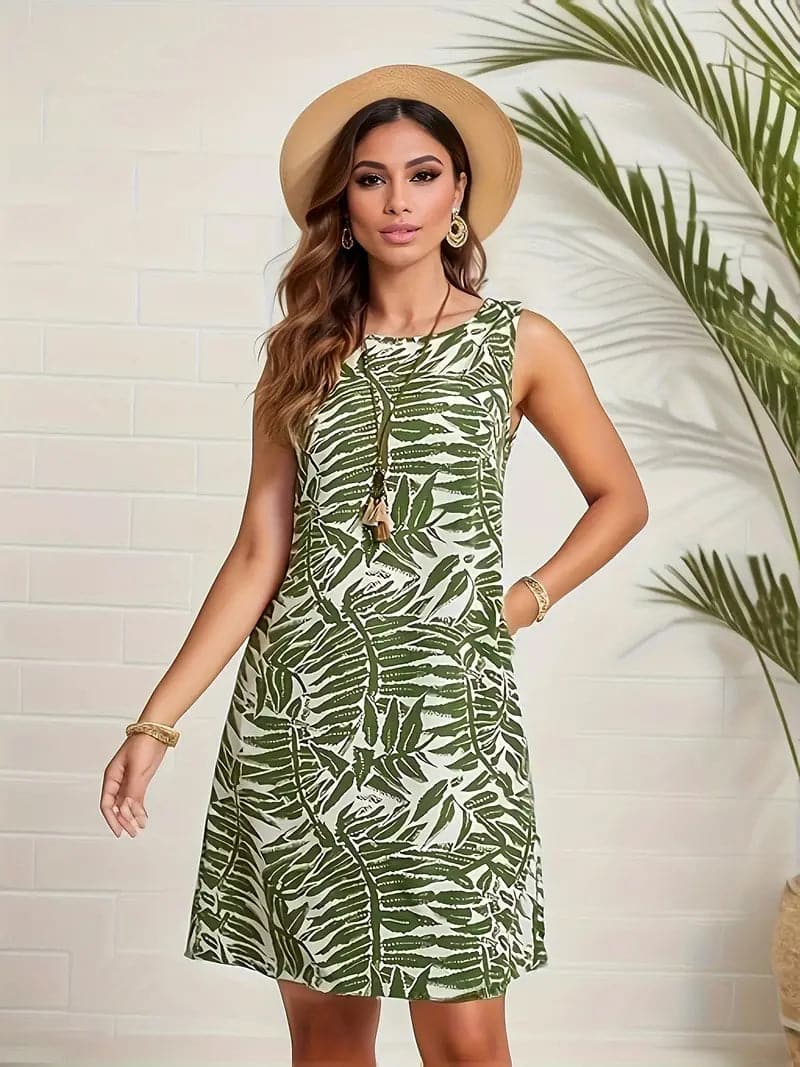 Summer Sleeveless Round Neck Floral Dress - Nocini