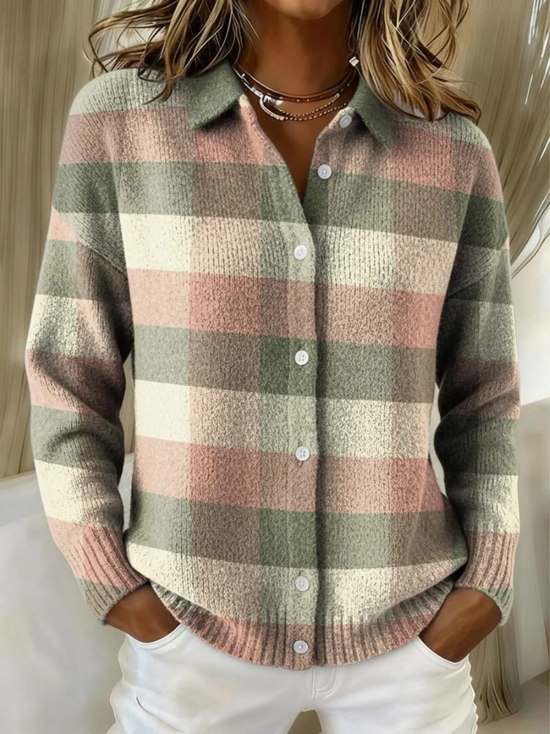 Plaid Knit Women's Casual Top - Olytrend