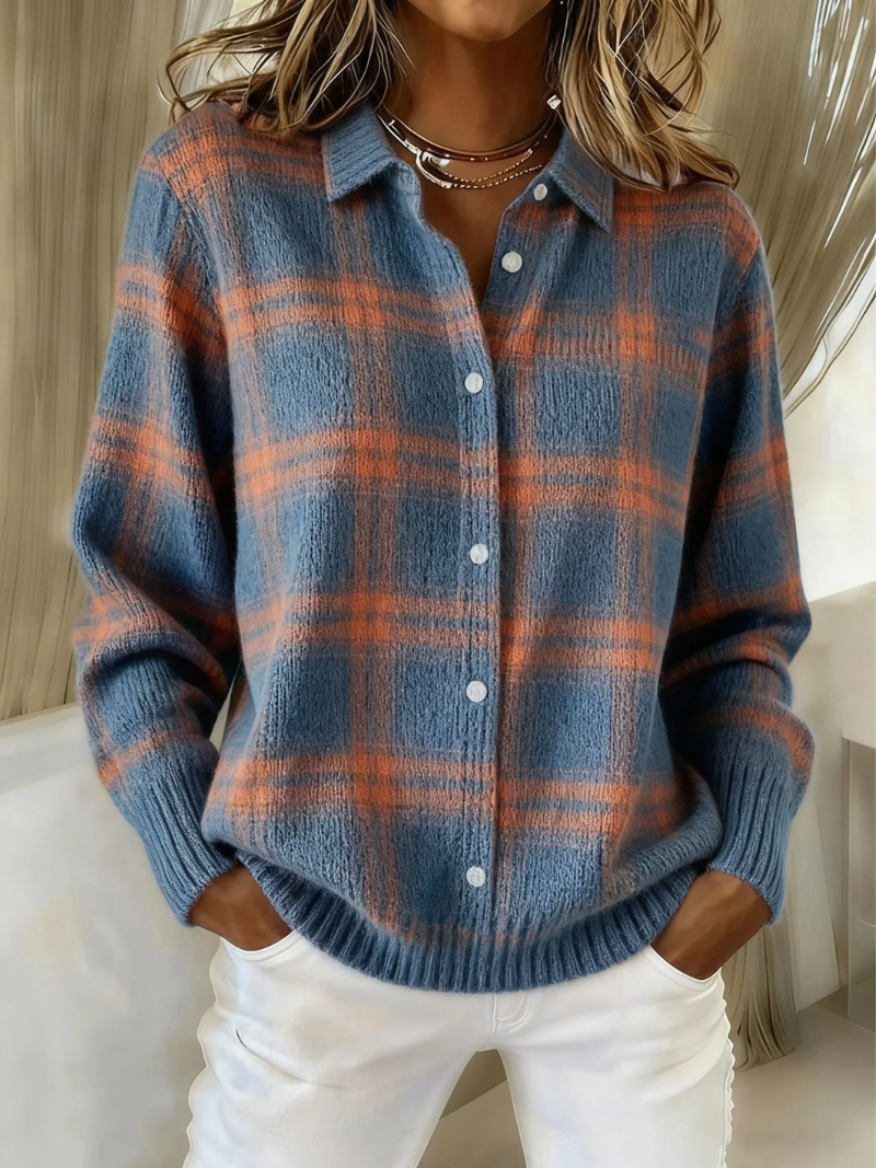 Women's Cozy Checkered Knit Top - Olytrend