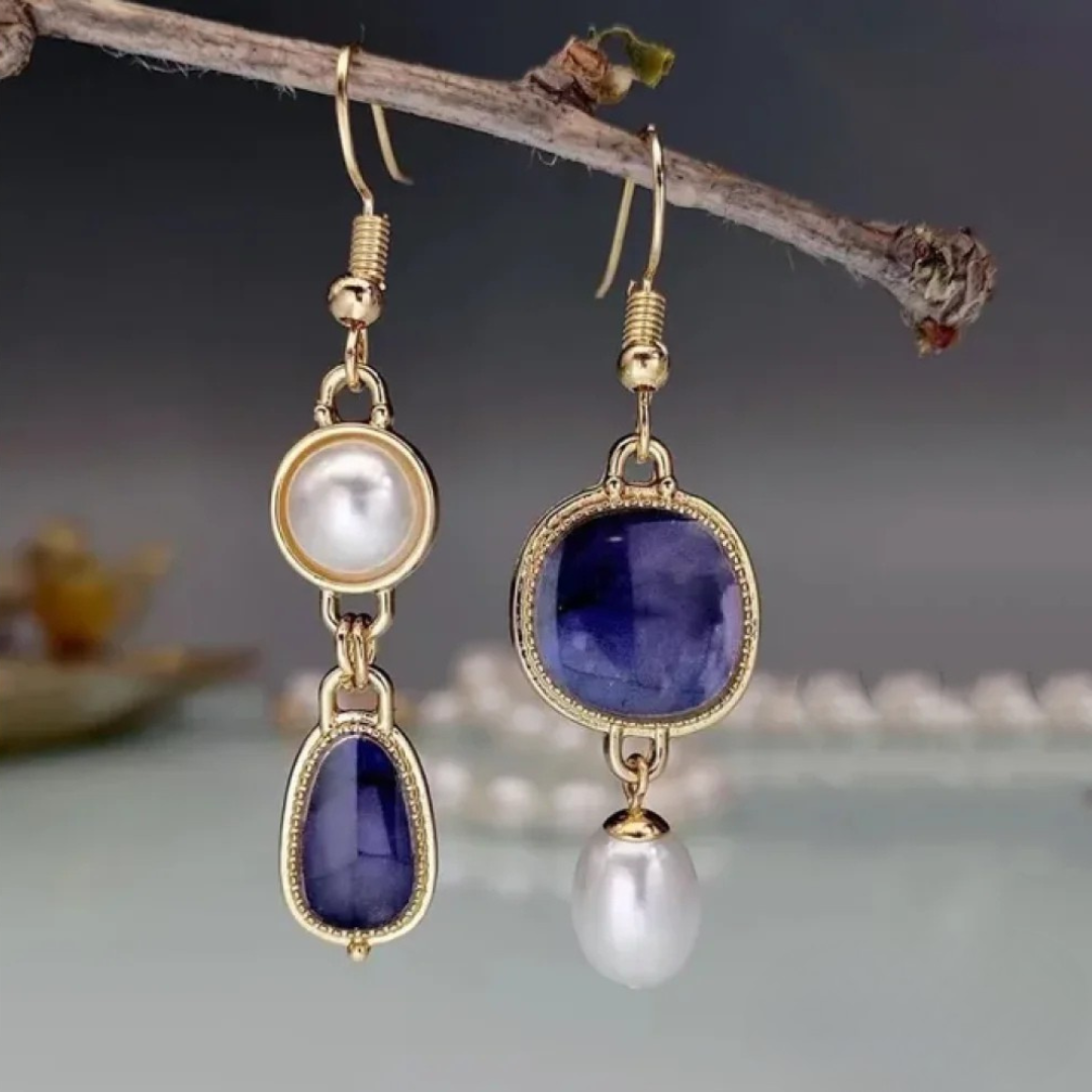 Classic Navy Stone Drop Earrings - Nocini