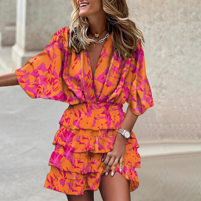 Short Sleeve Geometric Print Mini Dress