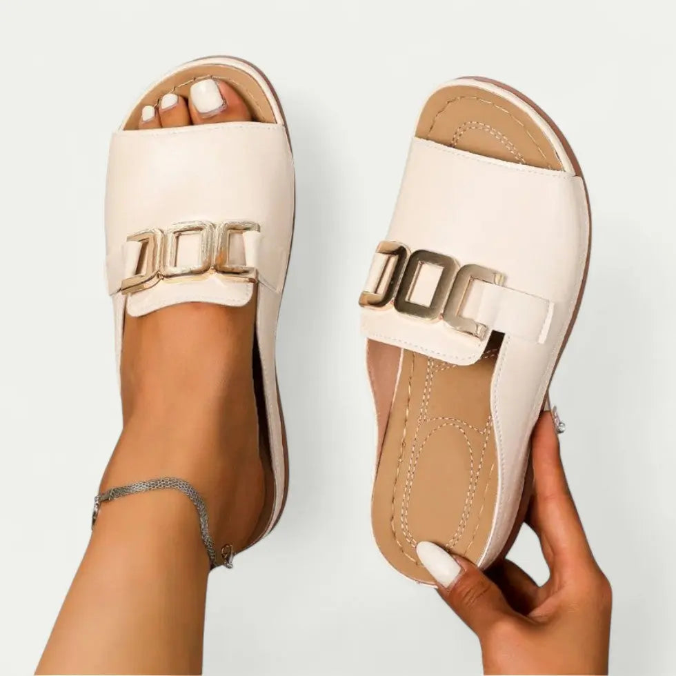 Easy Slip On Sandals for Women with Metal Accent - Nocini