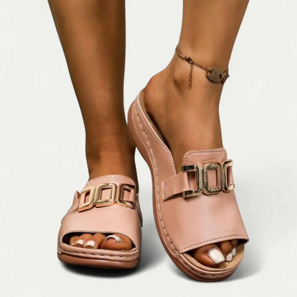 Easy Slip On Sandals for Women with Metal Accent