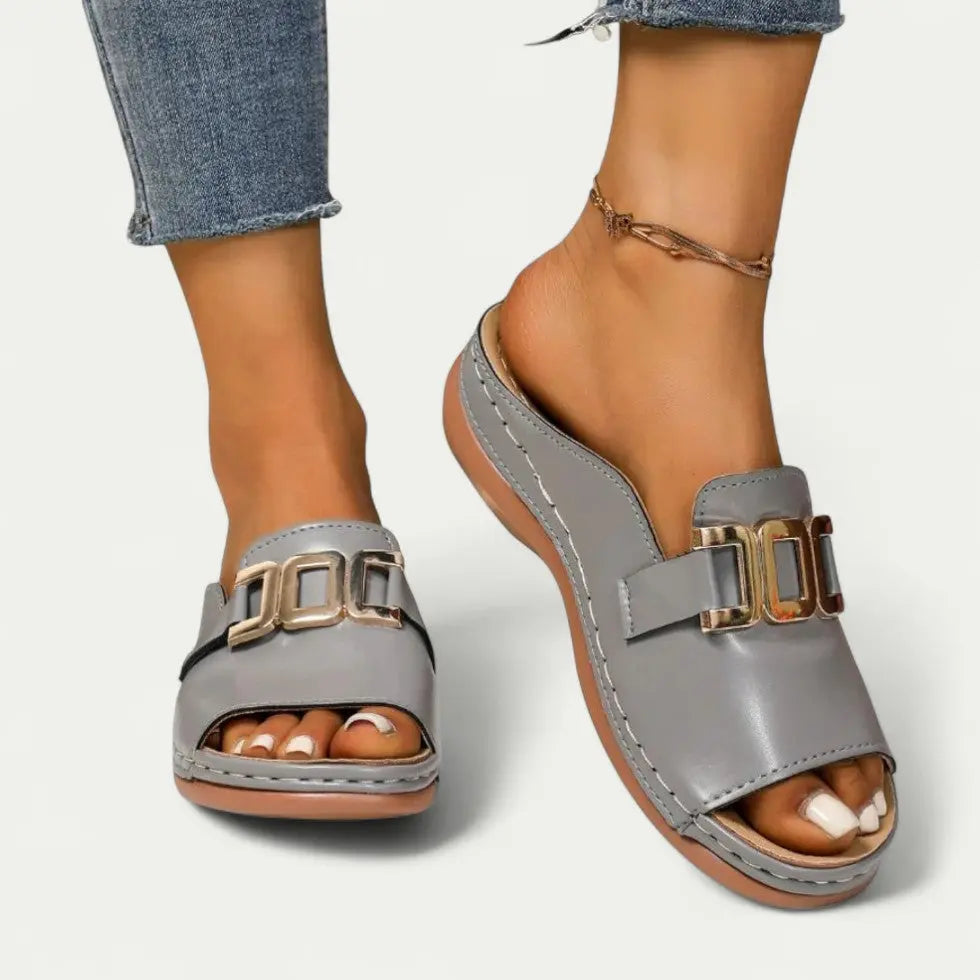 Easy Slip On Sandals for Women with Metal Accent