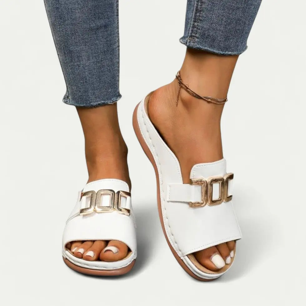 Easy Slip On Sandals for Women with Metal Accent