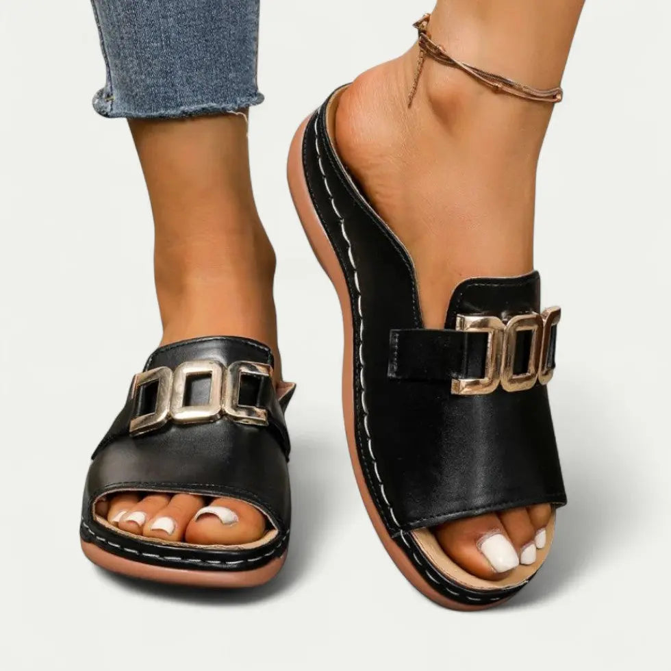 Easy Slip On Sandals for Women with Metal Accent