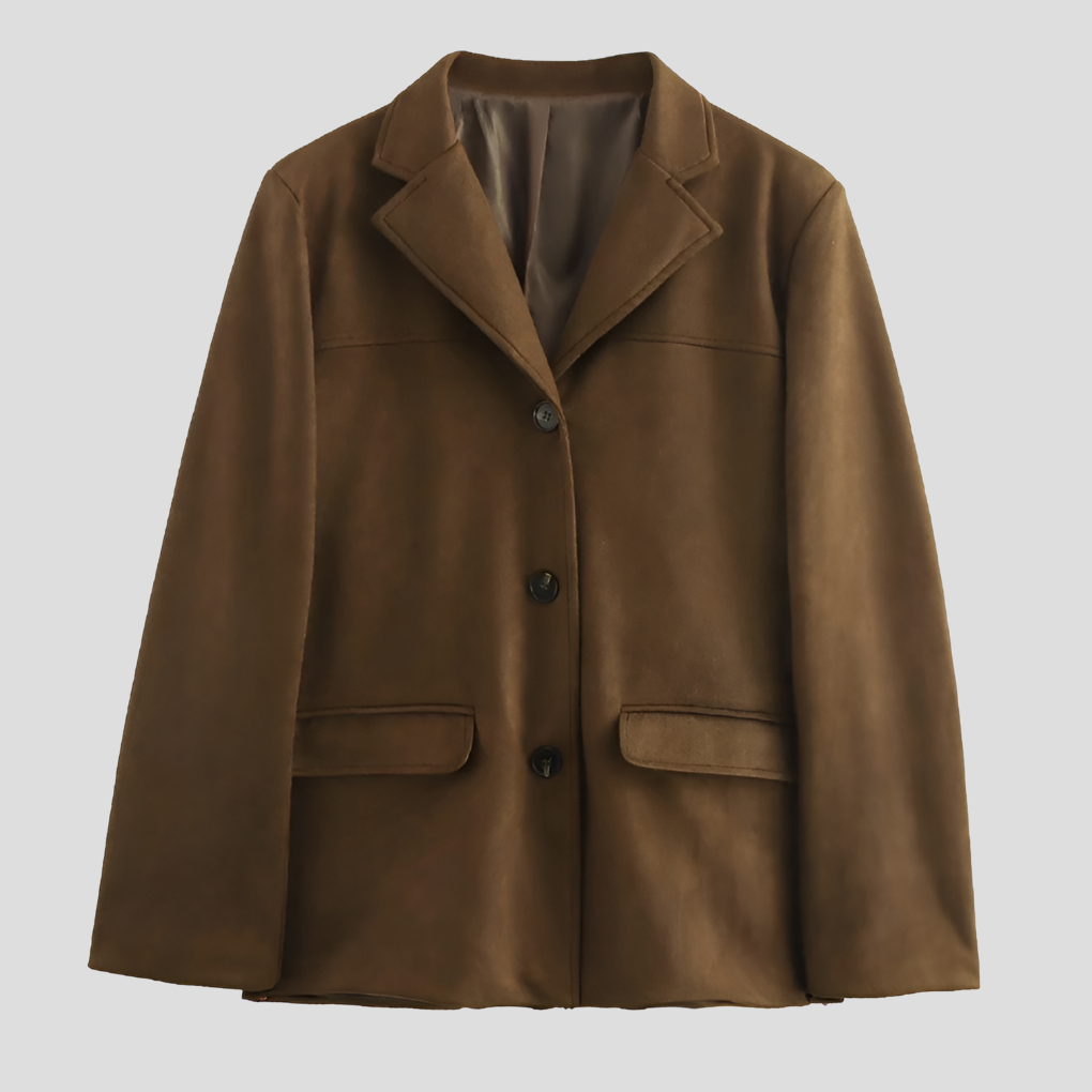 Large Tan Suede Coat with Big Collar - Olytrend