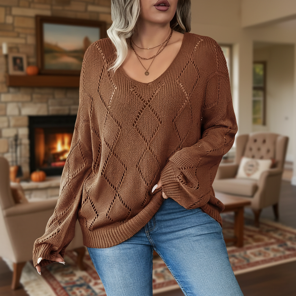 Large Women's Cable Knit Sweater - Pexav