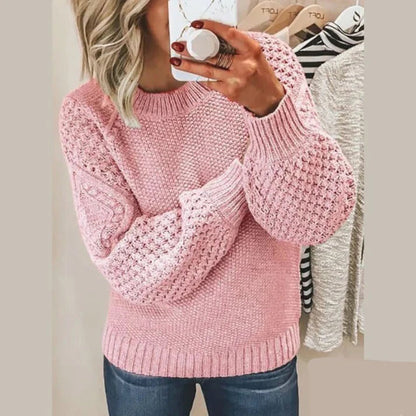 Cozy Oversized Crew Neck Puff Sleeve Sweater