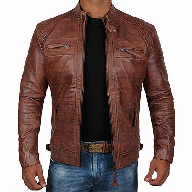 Tough Biker Jacket with Zip Pockets for Men - Olytrend