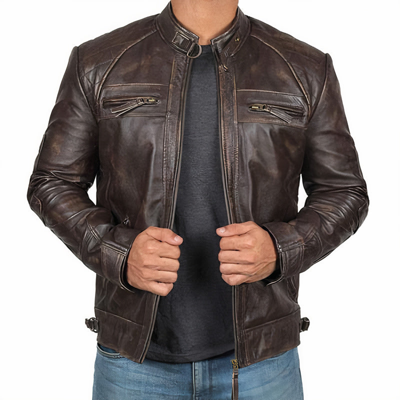 Tough Biker Leather Jacket with Zip Pockets