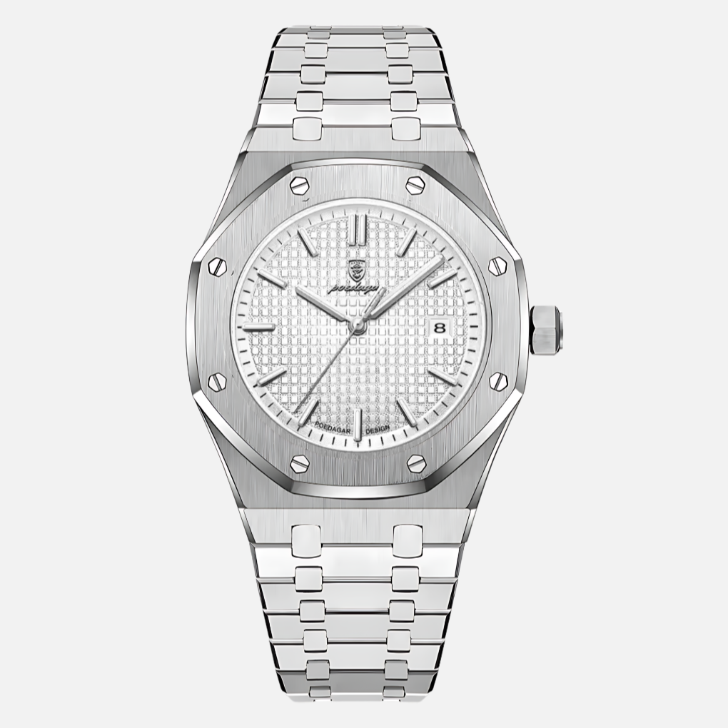 Classic Silver Leather Men's Watch