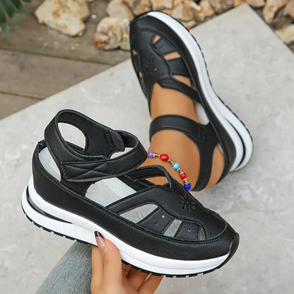 Ladies Faux Leather Platform Sandals with Buckle Strap