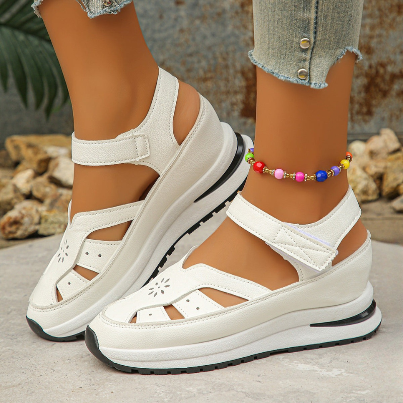 Ladies Faux Leather Platform Sandals with Buckle Strap - Nocini