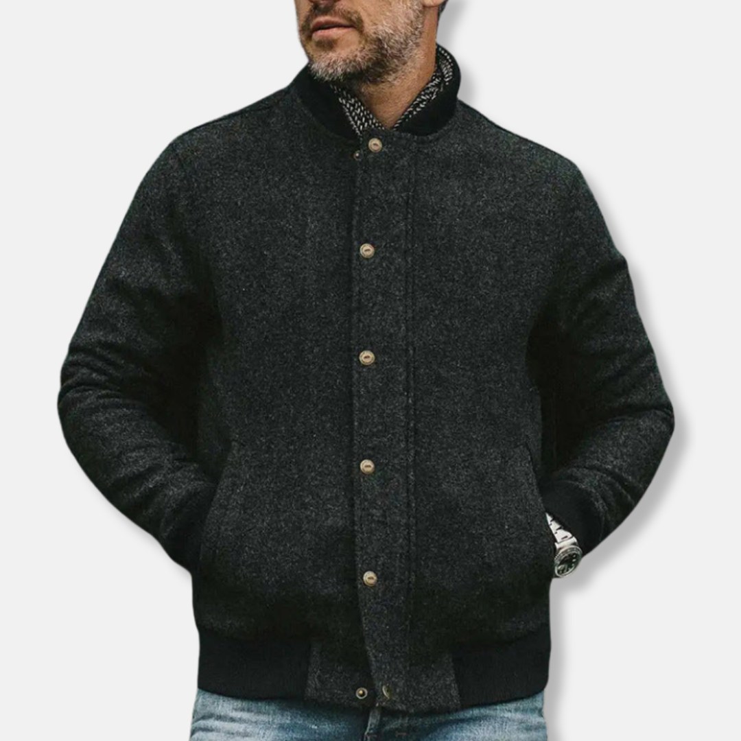 Casual Wool Bomber Jacket with Ribbed Collar - Nocini