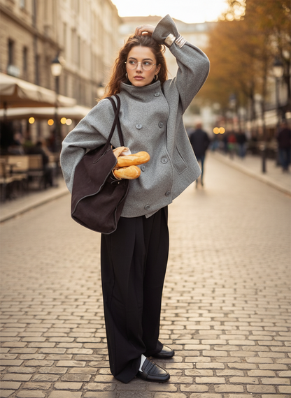 Warm Wool Coat for Women Oversized Double Button