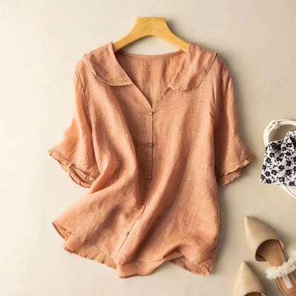 Casual Ruffle Top with Soft Peter Pan Collar
