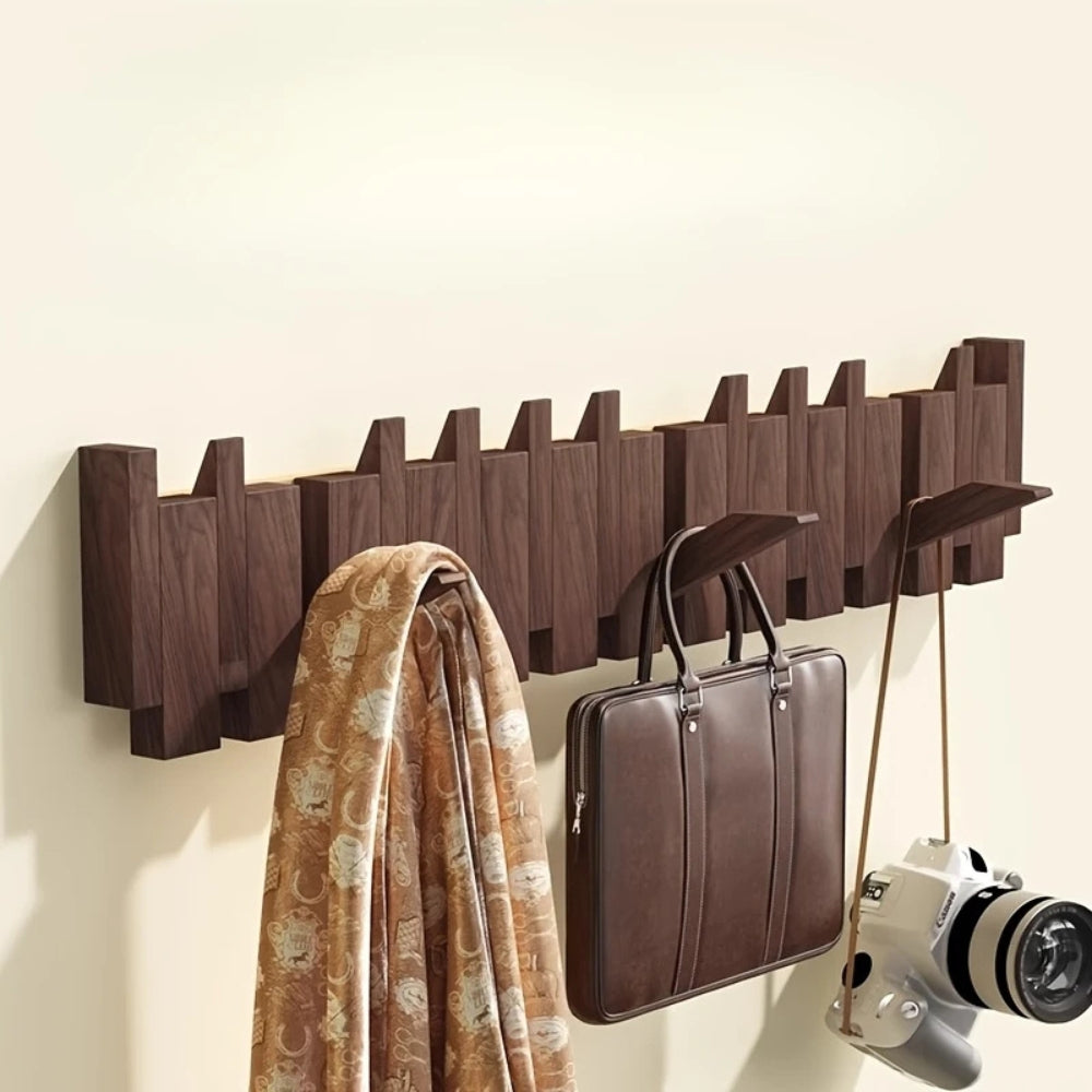 Modern Wooden Flip Hook Rack With Foldable Hooks