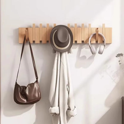 Modern Wooden Flip Hook Rack With Foldable Hooks
