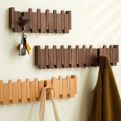 Modern Wooden Flip Hook Rack With Foldable Hooks
