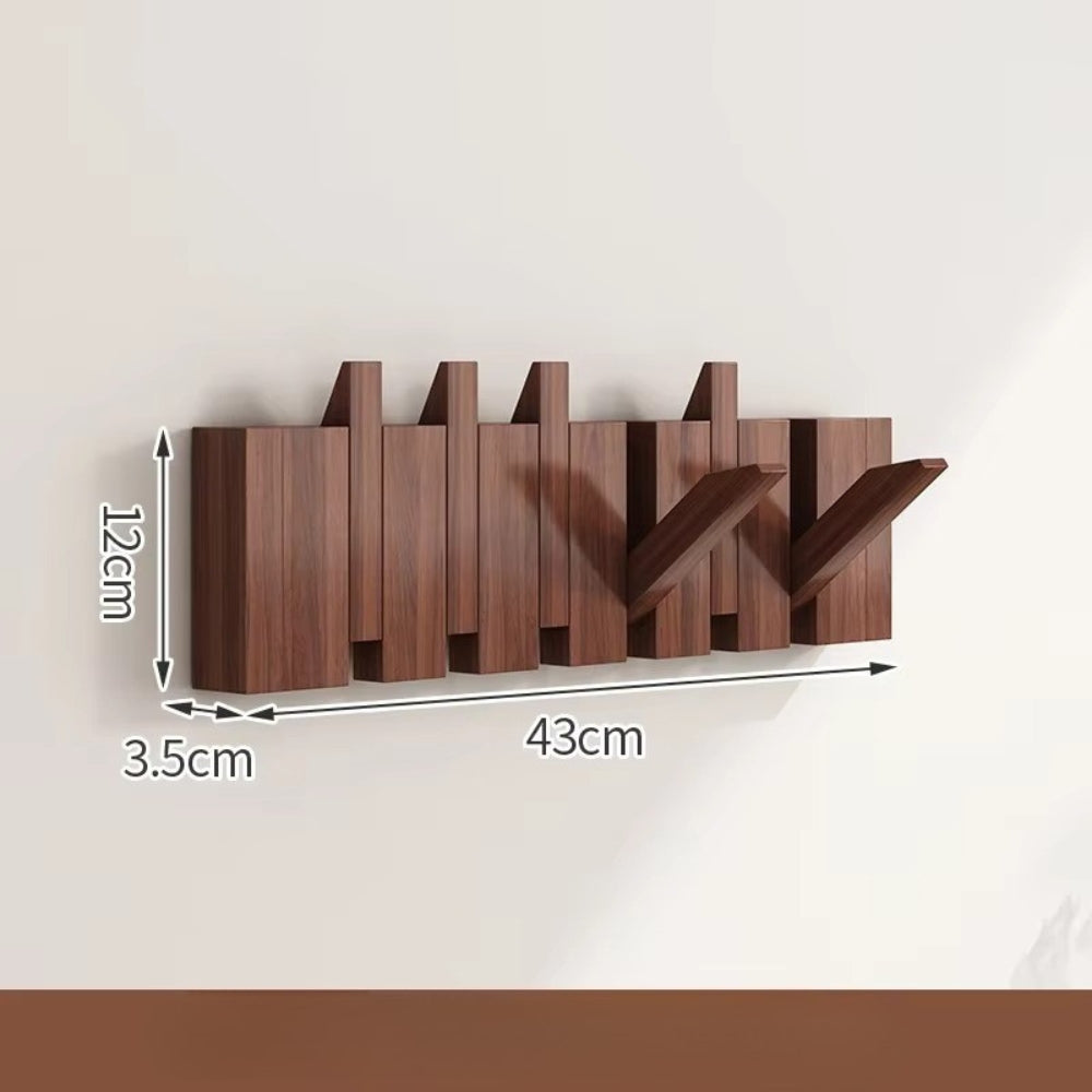 Modern Wooden Flip Hook Rack With Foldable Hooks