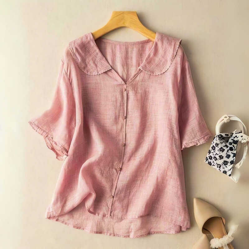 Casual Ruffle Top with Soft Peter Pan Collar