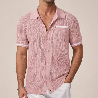 Casual Knit Polo Shirt with Striped Pattern