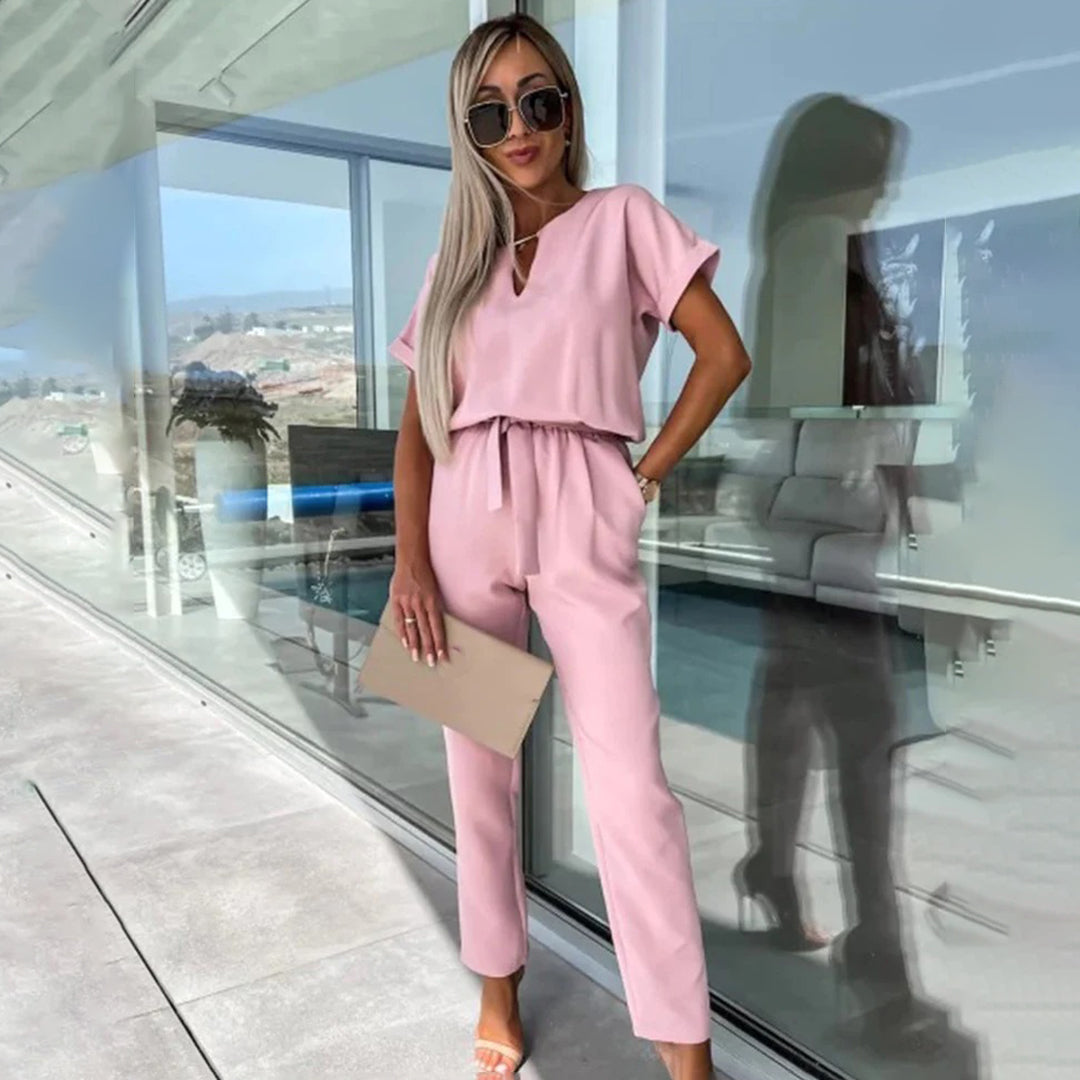 Ladies Loose Fit Short Sleeve Jumpsuit