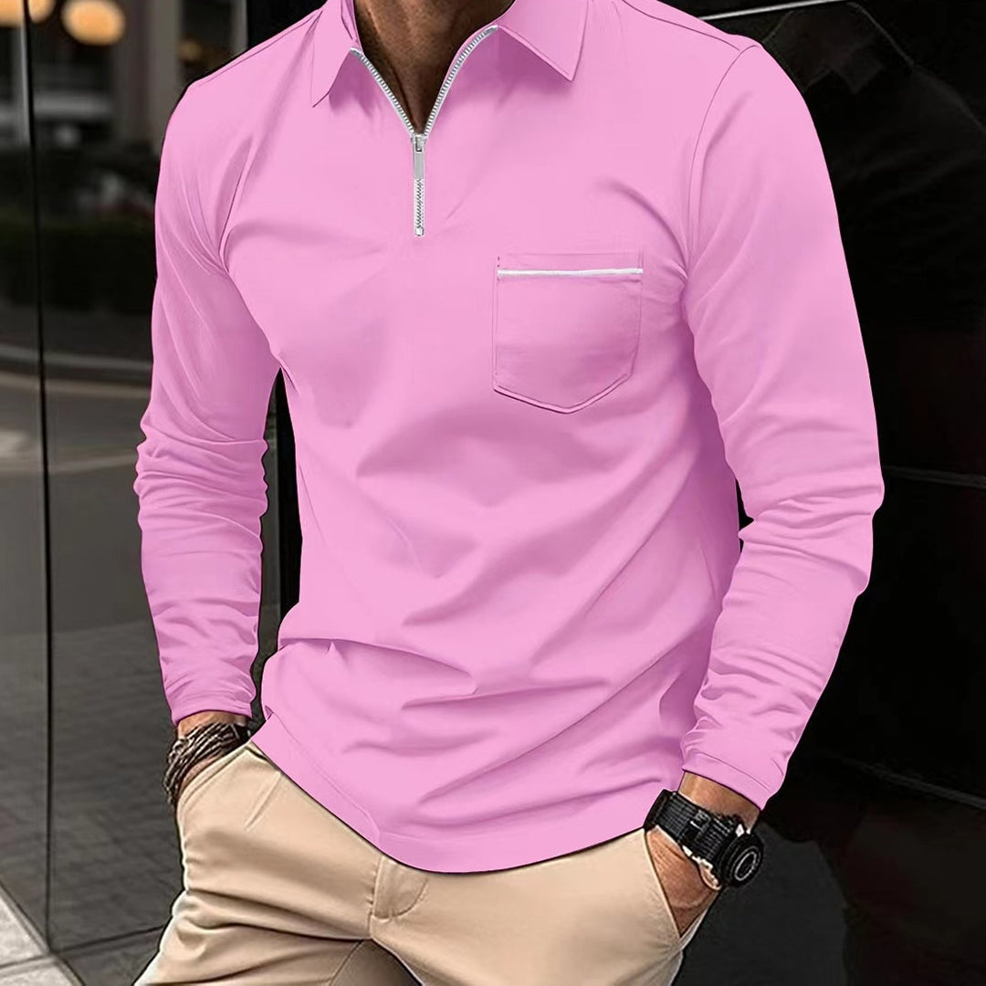 Men's Long Sleeve Polo Shirt with Zip Pocket