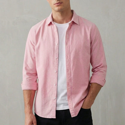 Casual Fit Button-Down Shirt with Curved Hem