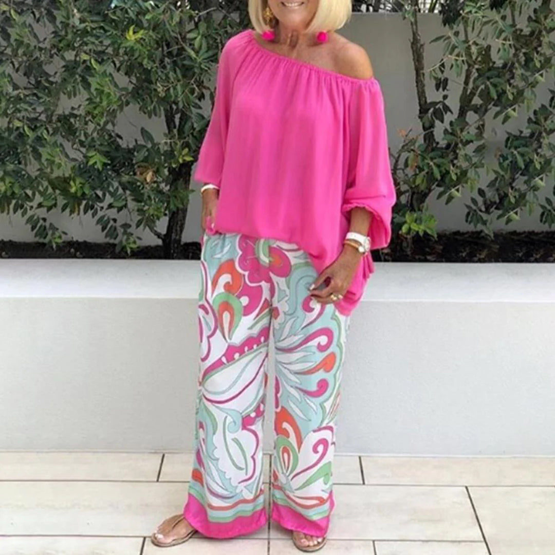 Ladies' Cropped Top and Wide Leg Pants Set
