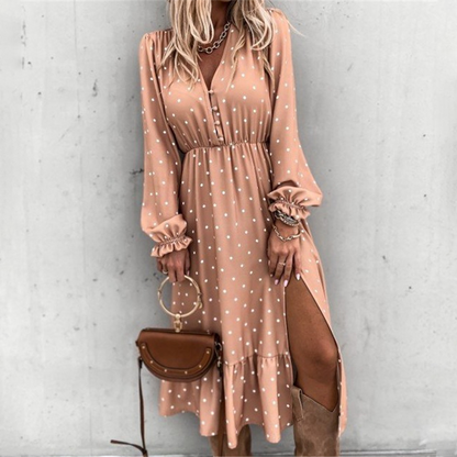 Elegant V Neck Floral Midi Dress with Short Sleeves