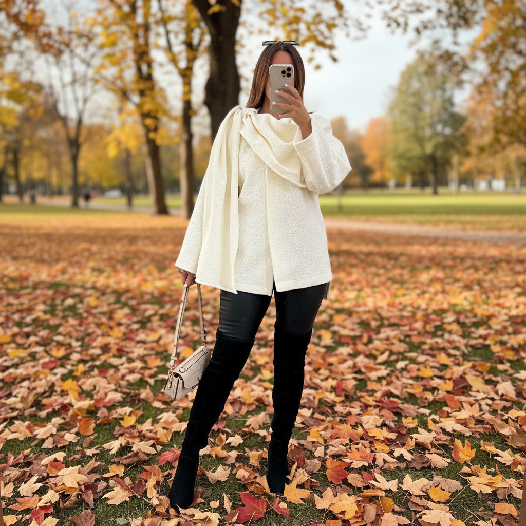 Women's Poncho with Fringe Scarf Detail - Pexav