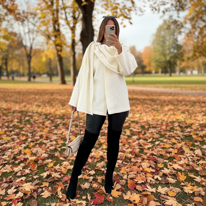 Women's Poncho with Fringe Scarf Detail - Pexav