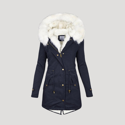 Warm Women's Coat with Fake Fur Hood